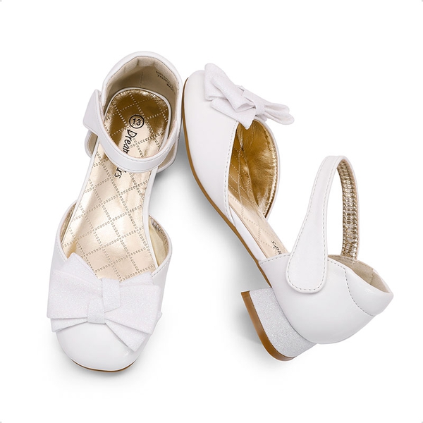 Low Heel Bow Ankle Strap Sandals - WHITE - 1